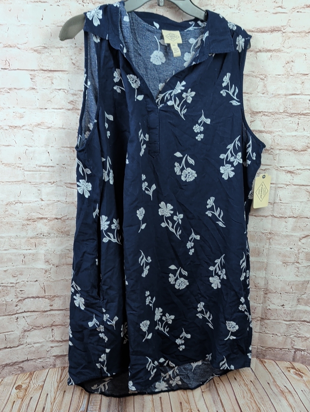St. John's Bay Navy and White Floral Sleeveless Tunic XXL New Nwt